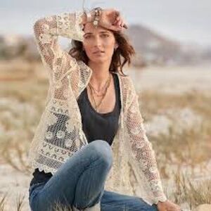 Sundance Cream Lace Open-Front Cardigan